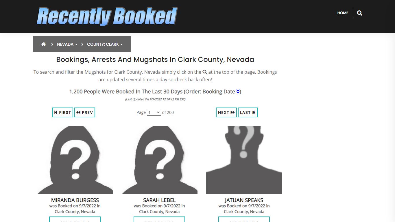 Recent bookings, Arrests, Mugshots in Clark County, Nevada